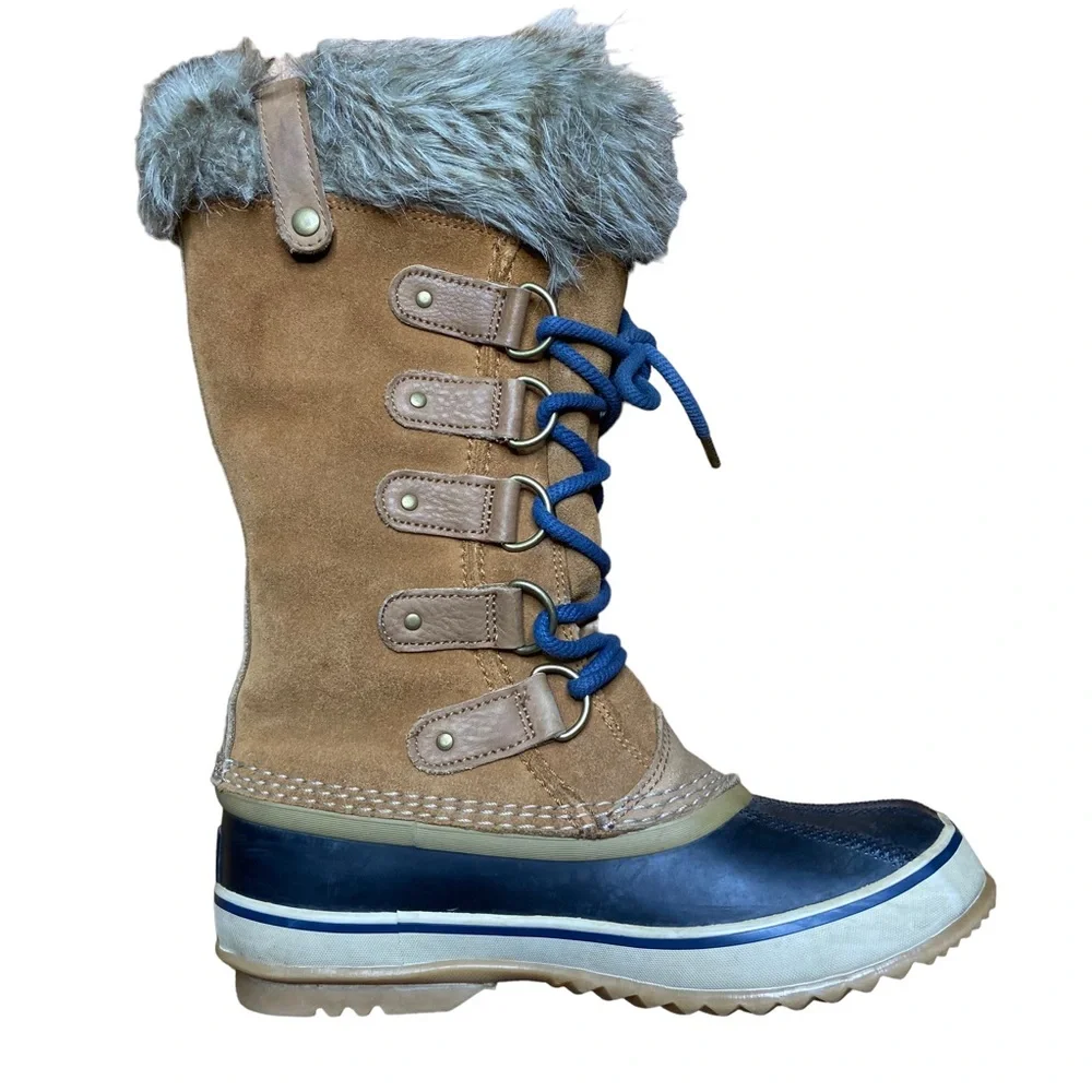 SOREL Joan of Arctic Boots Elk Dark Mountain Leather Winter Tan Womens Size 7